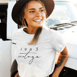 Custom Year Vintage 40th Birthday Anniversary Cool T-Shirt<br><div class="desc">The Vintage Custom Year 40th Birthday or Cool Anniversary T-Shirt with Elegant Boho Script Typography is the perfect way to celebrate a milestone event. This T-shirt features a classic and timeless vintage design with elegant boho script typography that adds a touch of sophistication to the overall look. The T-shirt is...</div>