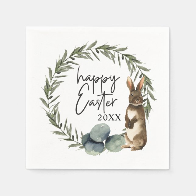 Custom Year Watercolor Easter Wreath Napkin (Front)