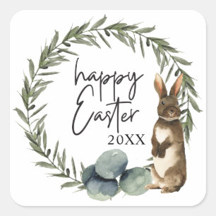 Custom Year Watercolor Easter Wreath Square Sticker