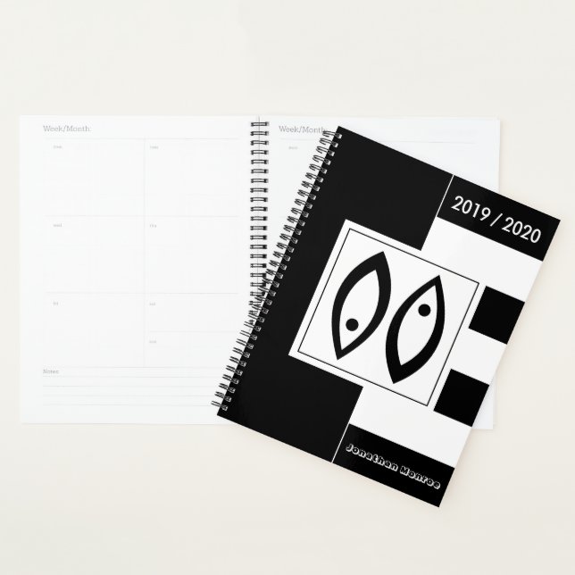 Custom Year Zodiac Sign Pisces Black and White Planner (Display)