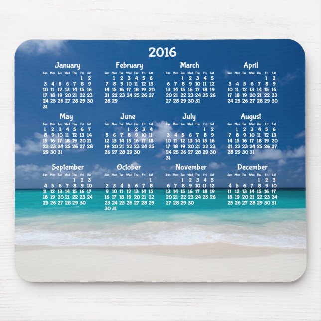 Custom Yearly Calendar 2016 Mouse Pad Beach (Front)