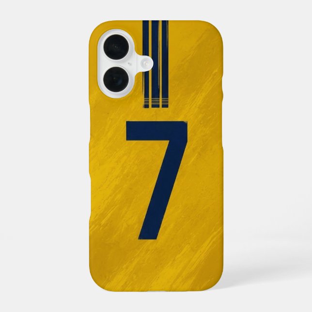 Custom Yellow and Blue Number 7 iPhone 16 Case (Back)