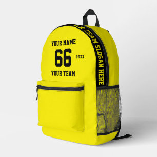 Custom yellow black Name, Number, Team Sport Printed Backpack