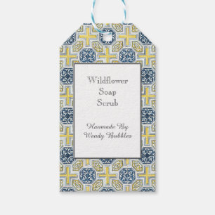 Custom Yellow Blue Geometric Faux Tile Soap Tag