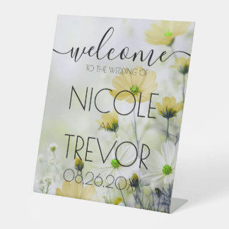 Custom Yellow Dainty Flowers Welcome Wedding  Pedestal Sign
