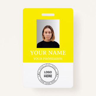 Custom yellow Employee Badge with Photo, Logo, QR