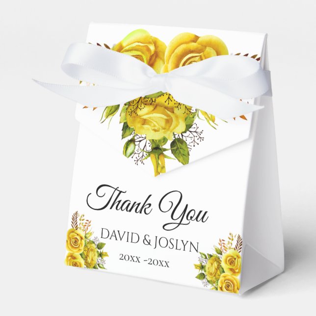 Custom Yellow Floral Autumn Wedding Anniversary Favor Box (Front Side)