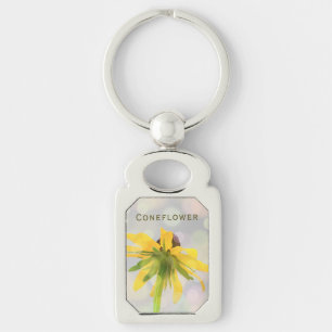Custom Yellow Green Coneflower Wild Floral Photo Keychain