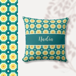 Custom Yellow Green Moroccan Pattern Throw Pillow