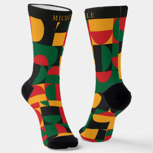 Custom Yellow Green Red Black Geometric Pattern Socks