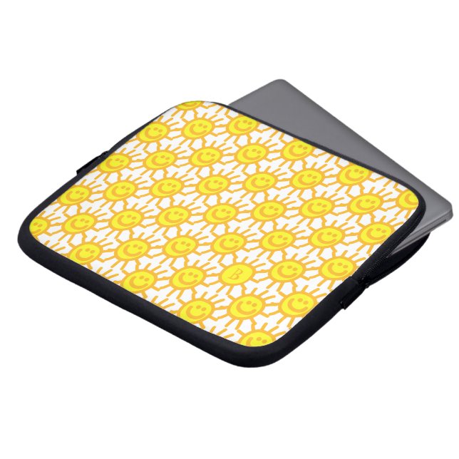 Custom Yellow Happy Face Sun Sunshine Pattern Laptop Sleeve (Front Top)