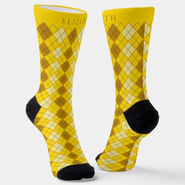 Custom Yellow Orange Brown Argyle Pattern Socks (Angled)