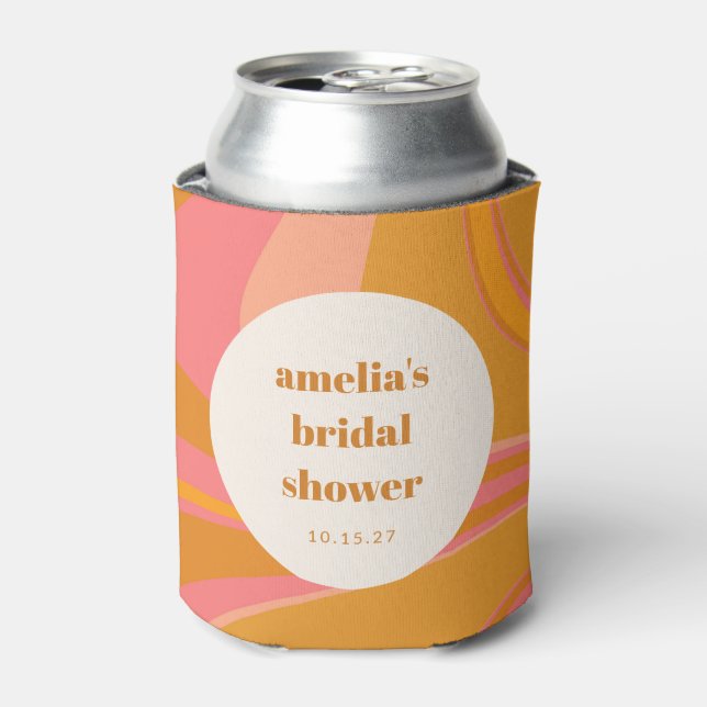 Custom Yellow Orange Pink Marble Bridal Shower Can Cooler (Can Front)