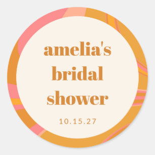 Custom Yellow Orange Pink Marble Bridal Shower Classic Round Sticker