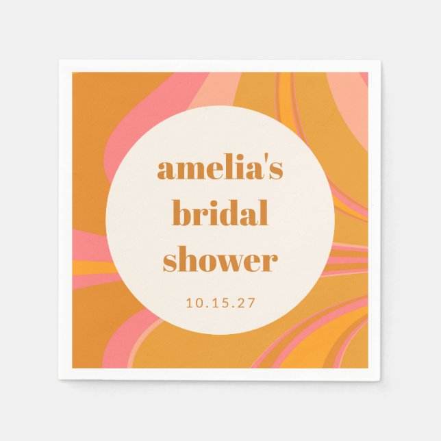 Custom Yellow Orange Pink Marble Bridal Shower Napkin (Front)