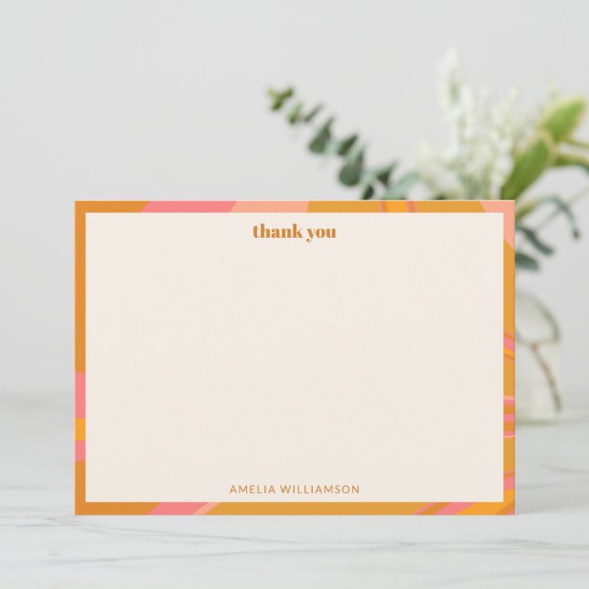 Custom Yellow Orange Pink Marble Bridal Shower Thank You Card (Standing Front)