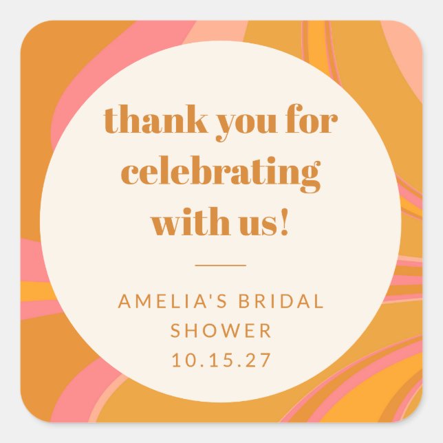 Custom Yellow Pink Marble Bridal Shower Thank You Square Sticker (Front)