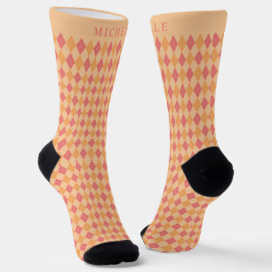 Custom Yellow Pink Red Orange Argyle Pattern Socks