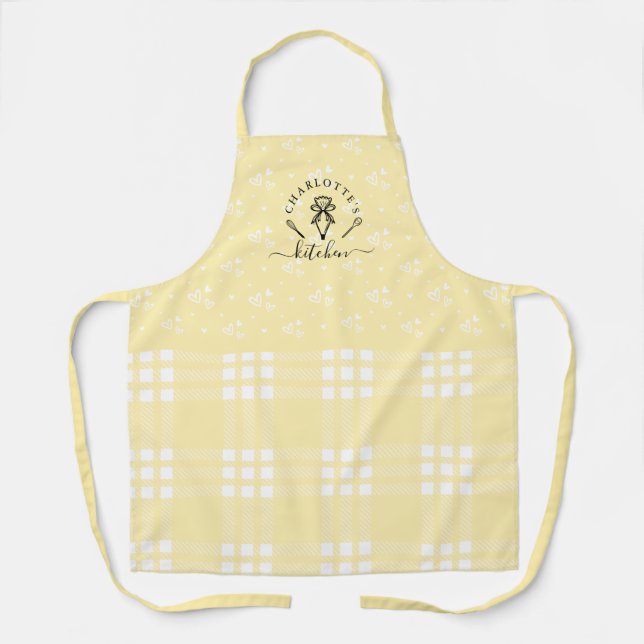 Custom Yellow Plaid Kitchen Whisk & Pastry Bag Apron (Front)