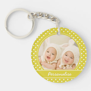 Custom Yellow Polka Dot Photo Personalised Keychain
