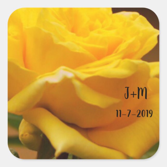 Custom Yellow Rose Design Square Sticker (Front)