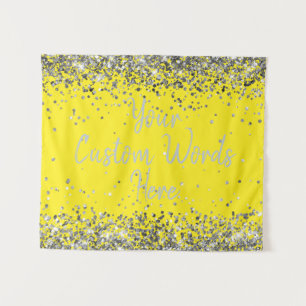 Custom Yellow & Silver Birthday Party Photo Booth Tapestry