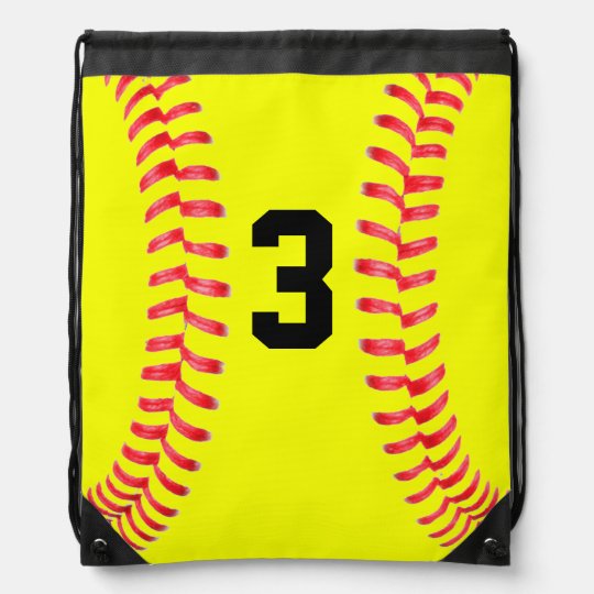 Custom Yellow Softball Drawstring Bag with Numbers