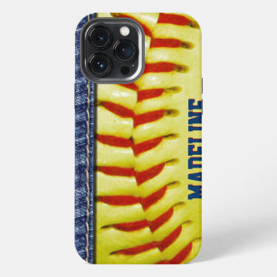 Custom Yellow Softball Red Stitch Pattern iPhone 13 Pro Max Case