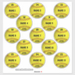 Custom yellow softballs set of 13 players' names<br><div class="desc">These softball stickers (set of 13, approximately 3 inches each) feature grungy yellow softballs upon which you can customize each player's name & jersey number plus school or club name - by katz_d_zynes</div>