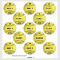 Custom yellow softballs set of 13 players' names