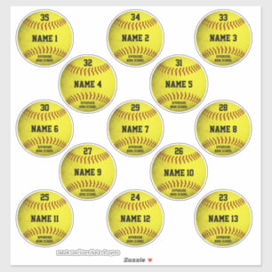 Custom yellow softballs set of 13 players' names