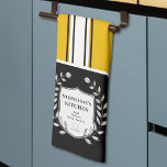 Custom Yellow White Black Stripes Kitchen Towel<br><div class="desc">The "Custom Yellow White Black Stripes" design offers a bold, contemporary aesthetic with its striking vertical stripe pattern in yellow, white, and black. This versatile design is perfect for home decor products, including throw pillows, bedding, curtains, rugs, and wall art, adding a sleek, modern touch to any interior space. Ideal...</div>