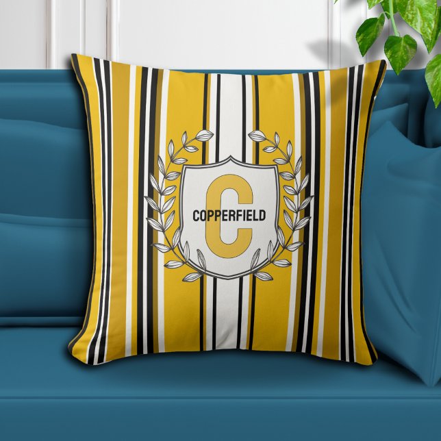 Custom Yellow White Black Stripes Throw Pillow (Creator Uploaded)
