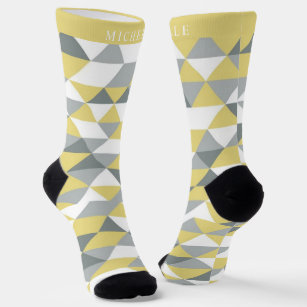 Custom Yellow White Grey Shapes Geometric Pattern Socks
