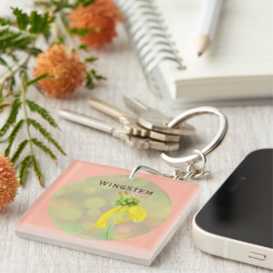 Custom Yellow Wingstem Wildflower Rose Pink Floral Keychain