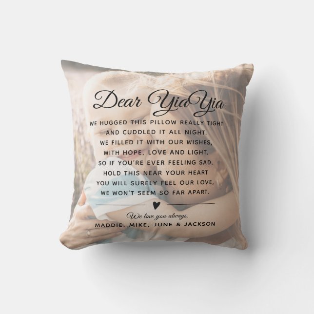 Custom YiaYia Message Photo Modern Mother's Day Throw Pillow (Front)