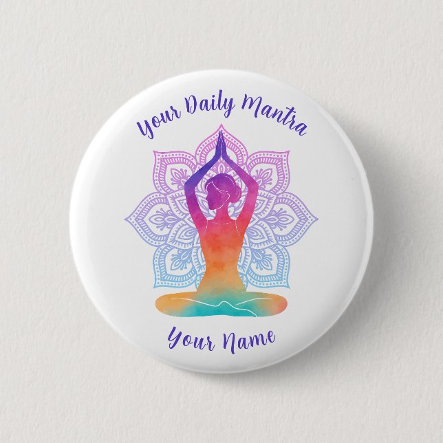 Custom Yoga Button with Name & Mantra (Front)