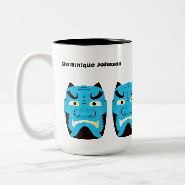 Custom Yokai Oni (Japanese Demon) Mug, 15 oz Two-Tone Coffee Mug (Left)