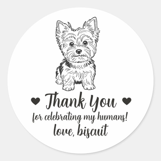 Custom Yorkie Dog Wedding Favour Stickers (Front)
