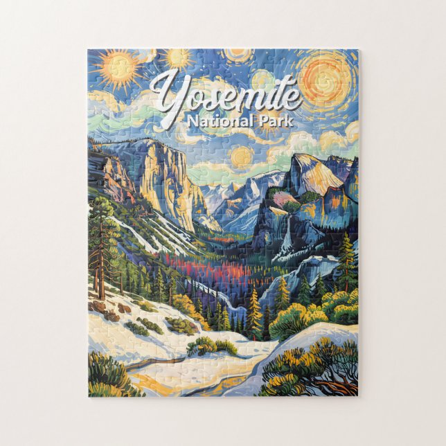 Custom Yosemite Tunnel View Winter Van Gogh Style Jigsaw Puzzle (Vertical)