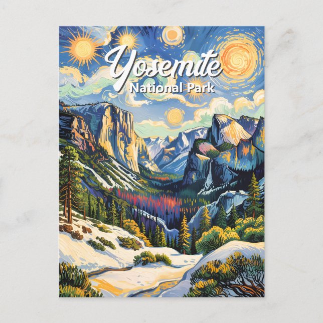 Custom Yosemite Tunnel View Winter Van Gogh Style Postcard (Front)