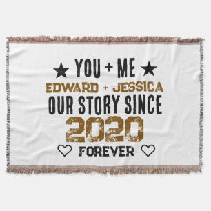 Custom You + Me Our Story Relationship Editable Throw Blanket