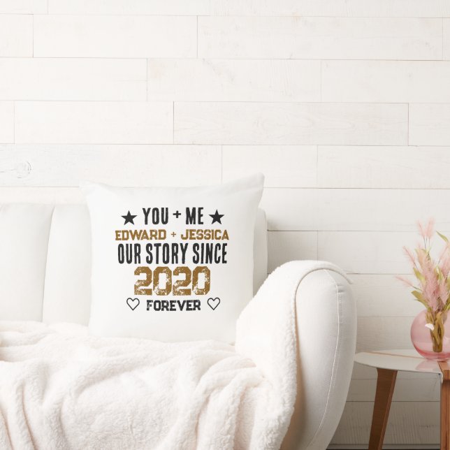 Custom You + Me Our Story Relationship Editable  Throw Pillow (Couch)