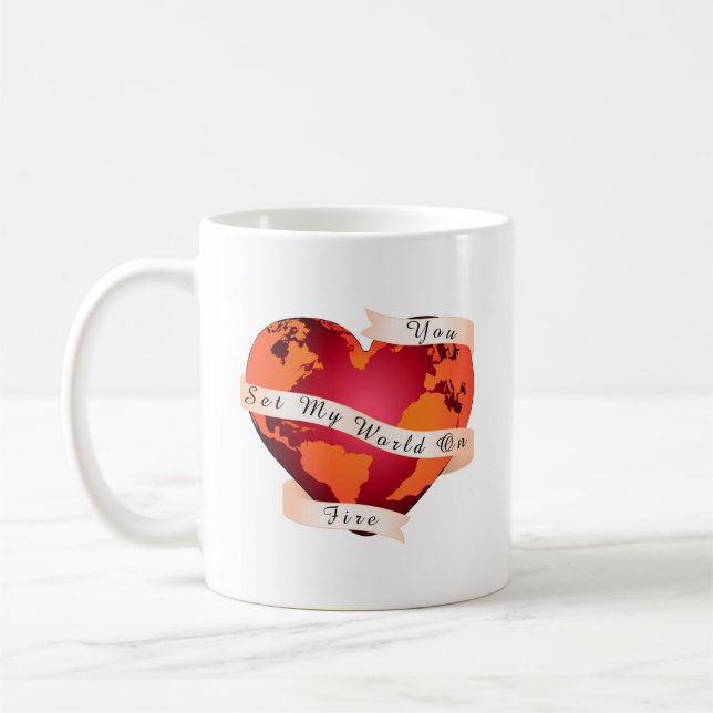 Custom YOU SET MY WORLD ON FIRE Red Earth Ribbon Coffee Mug (Left)