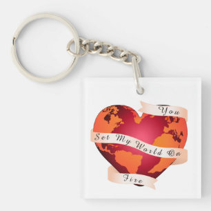 Custom YOU SET MY WORLD ON FIRE Red Earth Ribbon Keychain