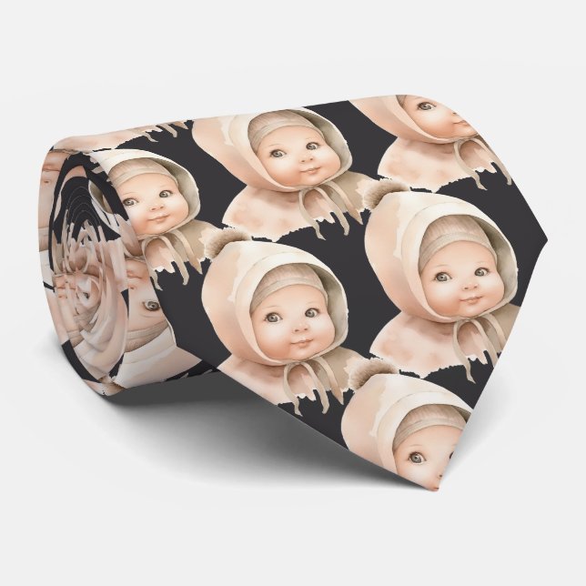 Custom Your Baby Photo Cut-Out Dark Gray Neck Tie (Rolled)