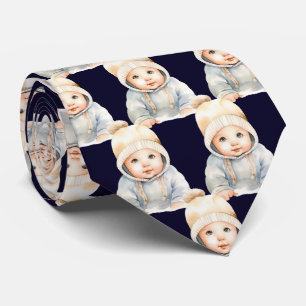 Custom Your Baby Photo Cut-Out Navy Blue Neck Tie