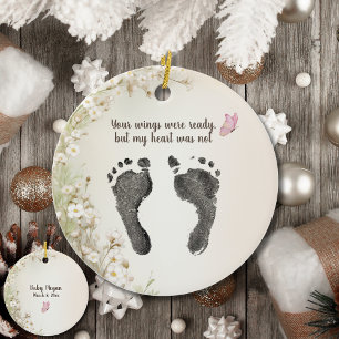Custom Your Baby's Foot Prints Wild Flower Memory  Ceramic Ornament