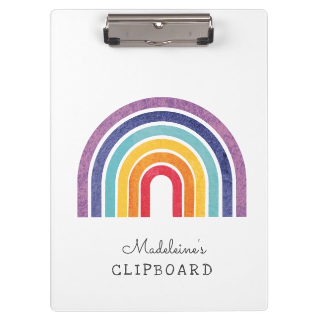 Custom Your Childs Art Name Modern Rainbow Clipboard (Front)