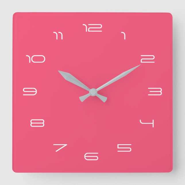 Custom Your Colours Numbers Font Personalized Pink Square Wall Clock (Front)